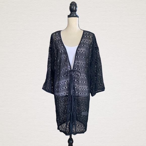 Boutique Other - Lace Kimono Sleeve Tie Front Swimsuit Coverup